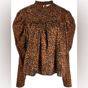 Ulla Johnson Vesna Leopard Print Smoked 100% Cotton Blouse Women’s Sz 2